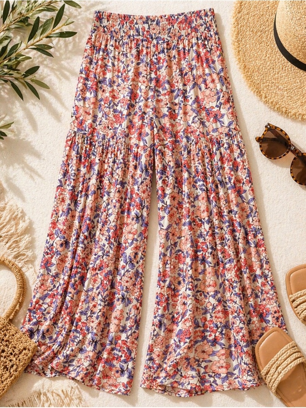 Kendall + Kylie Floral Wide Leg Pants | High Rise Boho Flowy | Size Small